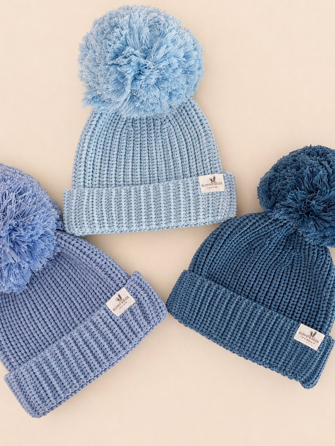Blue Knitted Pom-Pom Hats