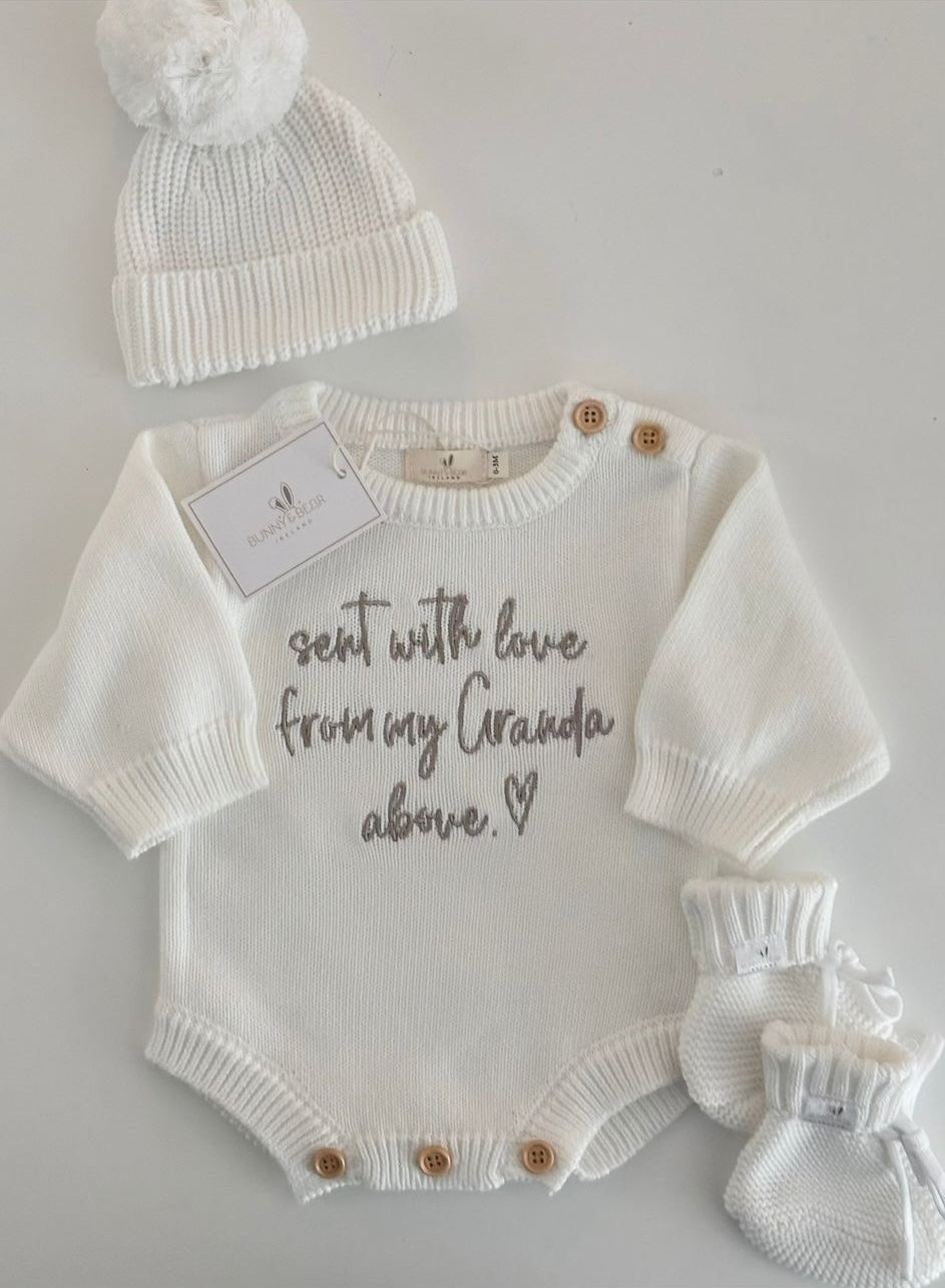 'Sent With Love From Above' Newborn Romper Set (Colour Options & Personalisation Available)