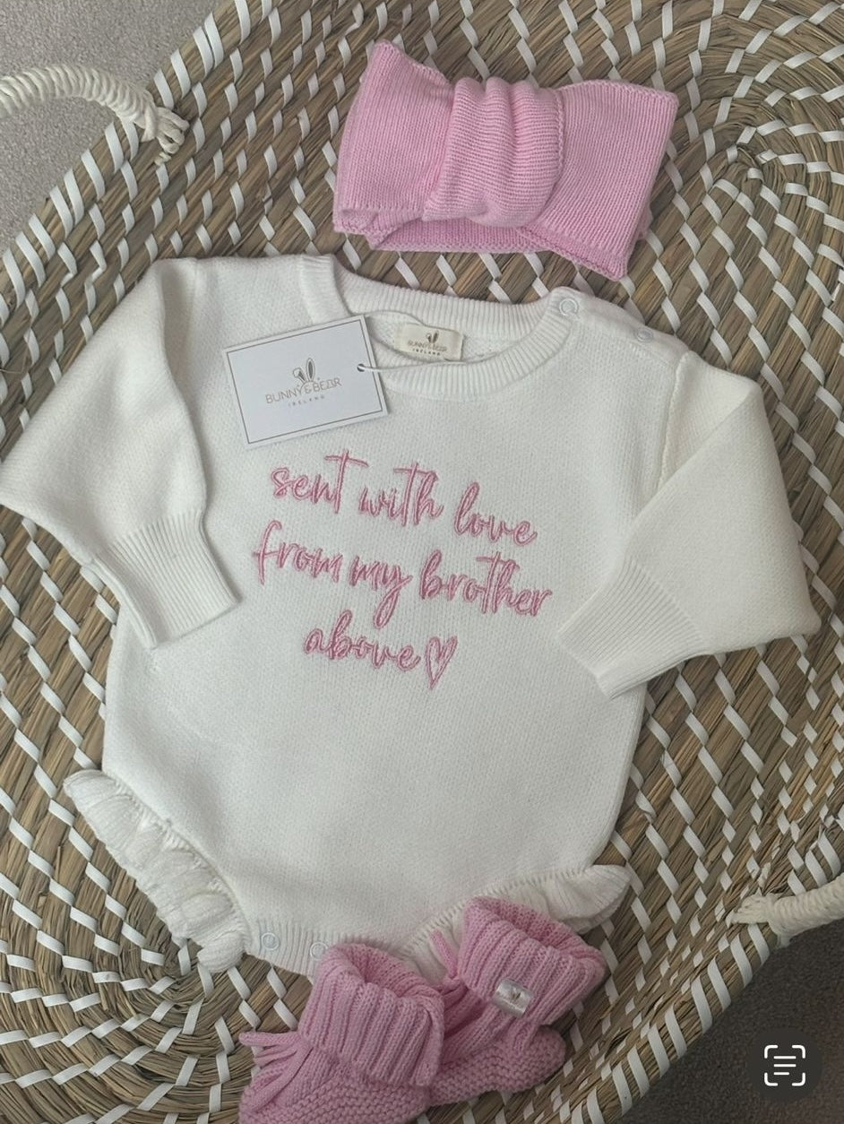 'Sent With Love From Above' Newborn Romper Set (Colour Options & Personalisation Available)