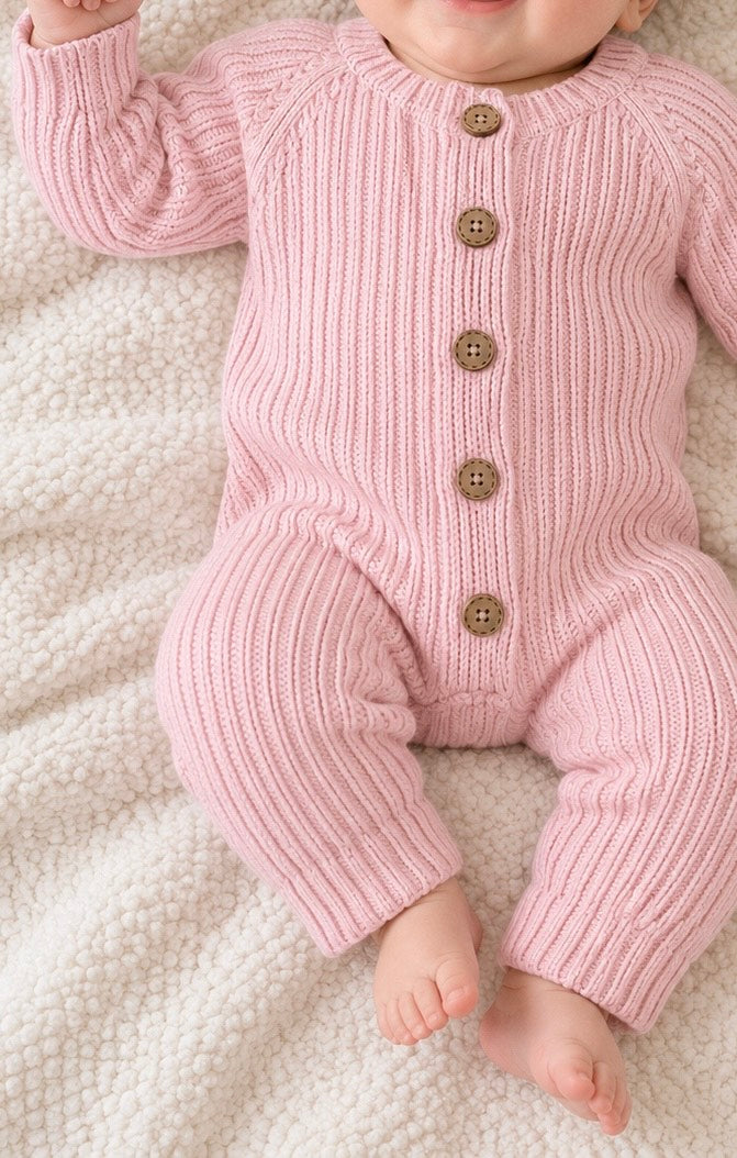 The Éireann Knit Ribbed Romper (Soft Pink)