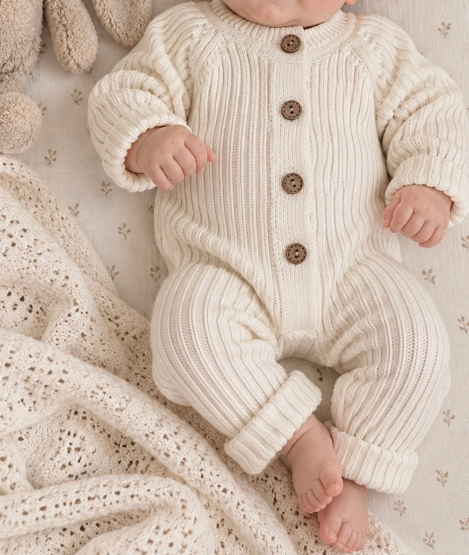 The Éireann Knit Ribbed Romper (Ivory)