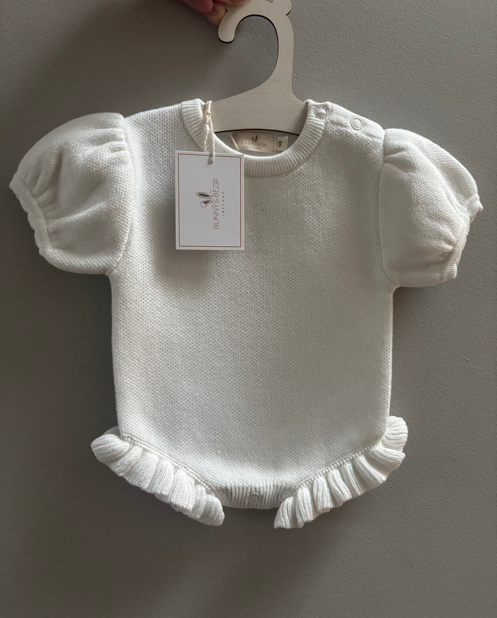 Short Sleeve Ivory Frill Romper (Option to Personalise)