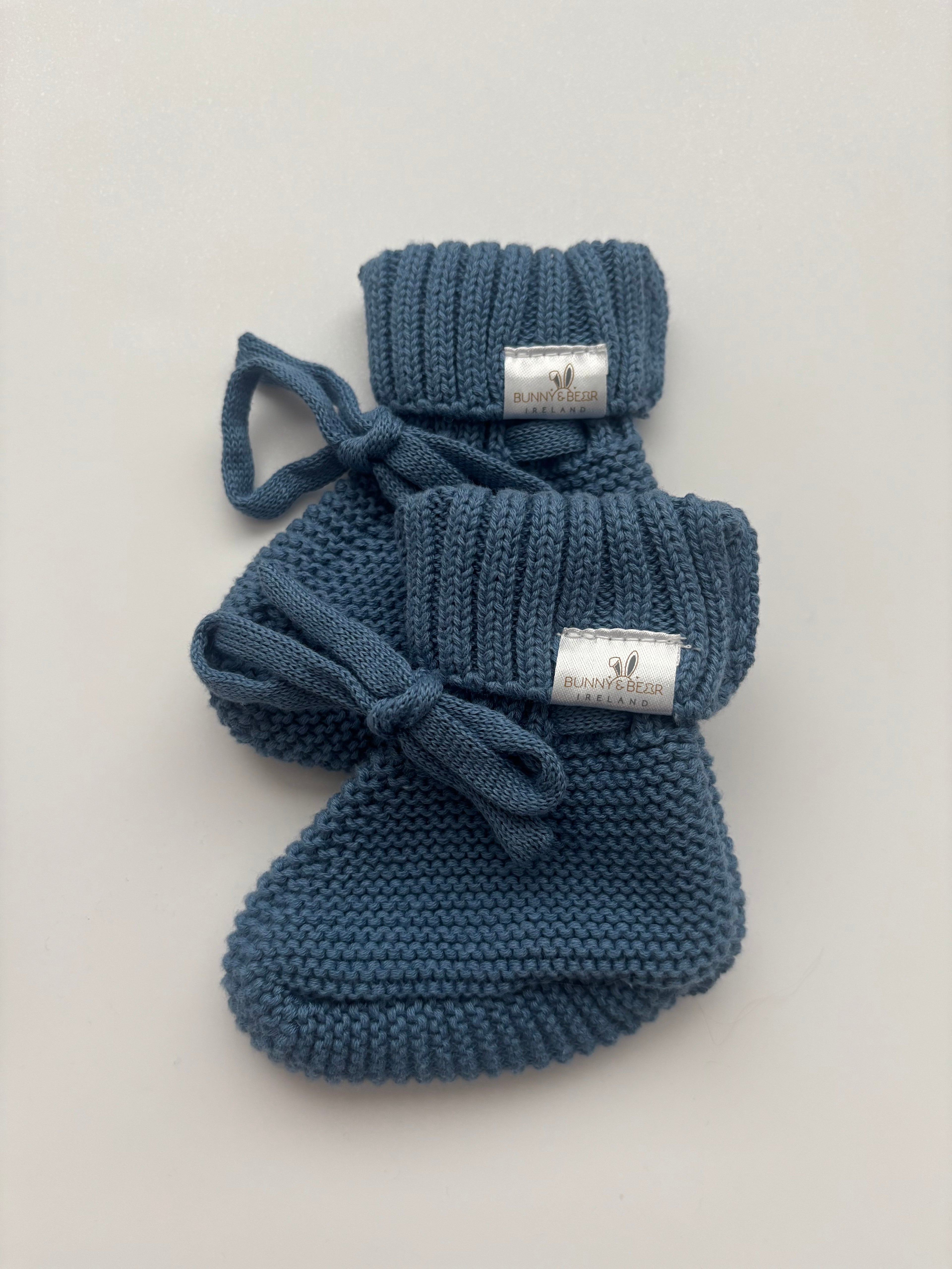 Ocean Blue Cotton Knitted Booties
