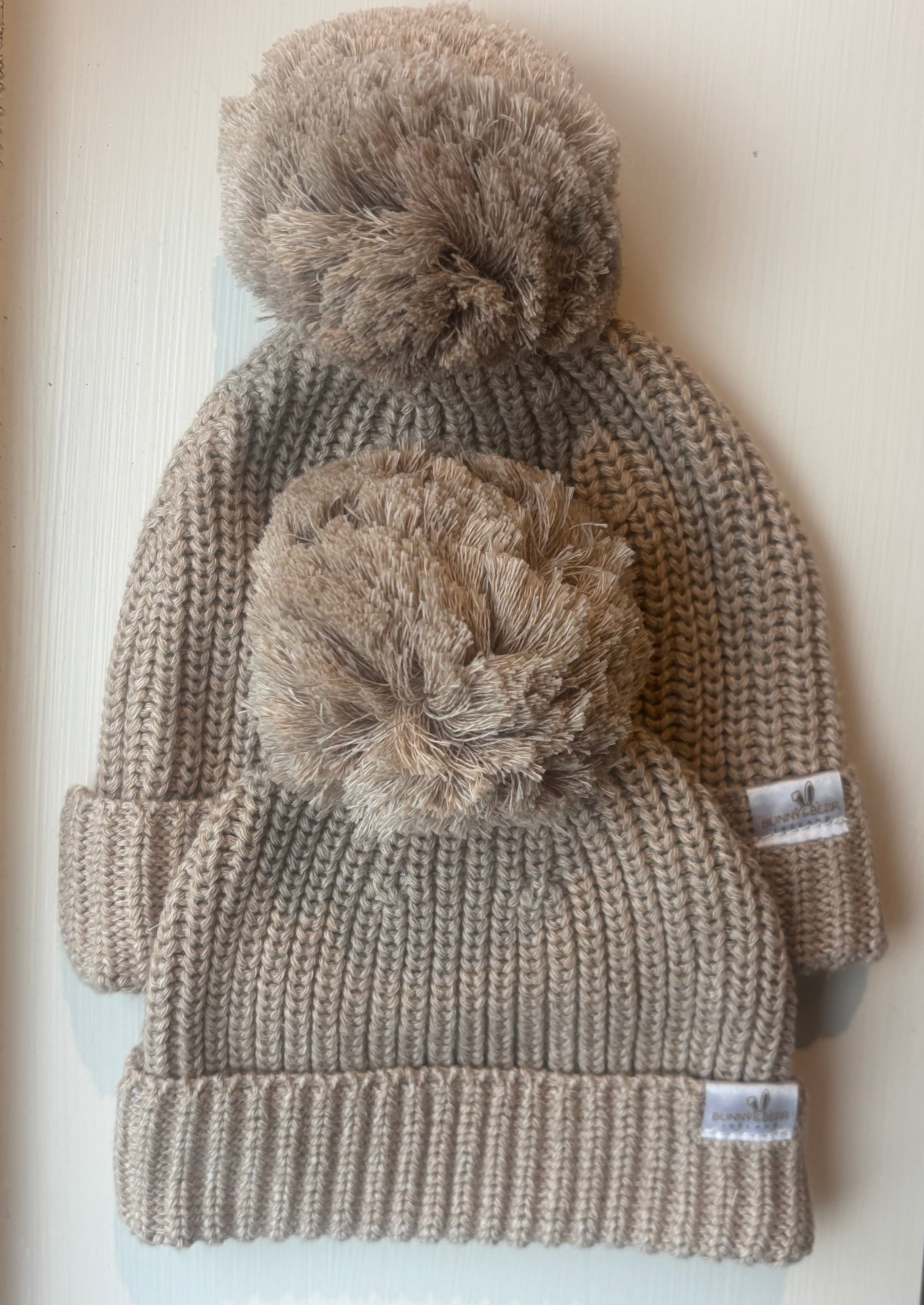 Bunny and Bear Taupe Pom Pom Hat
