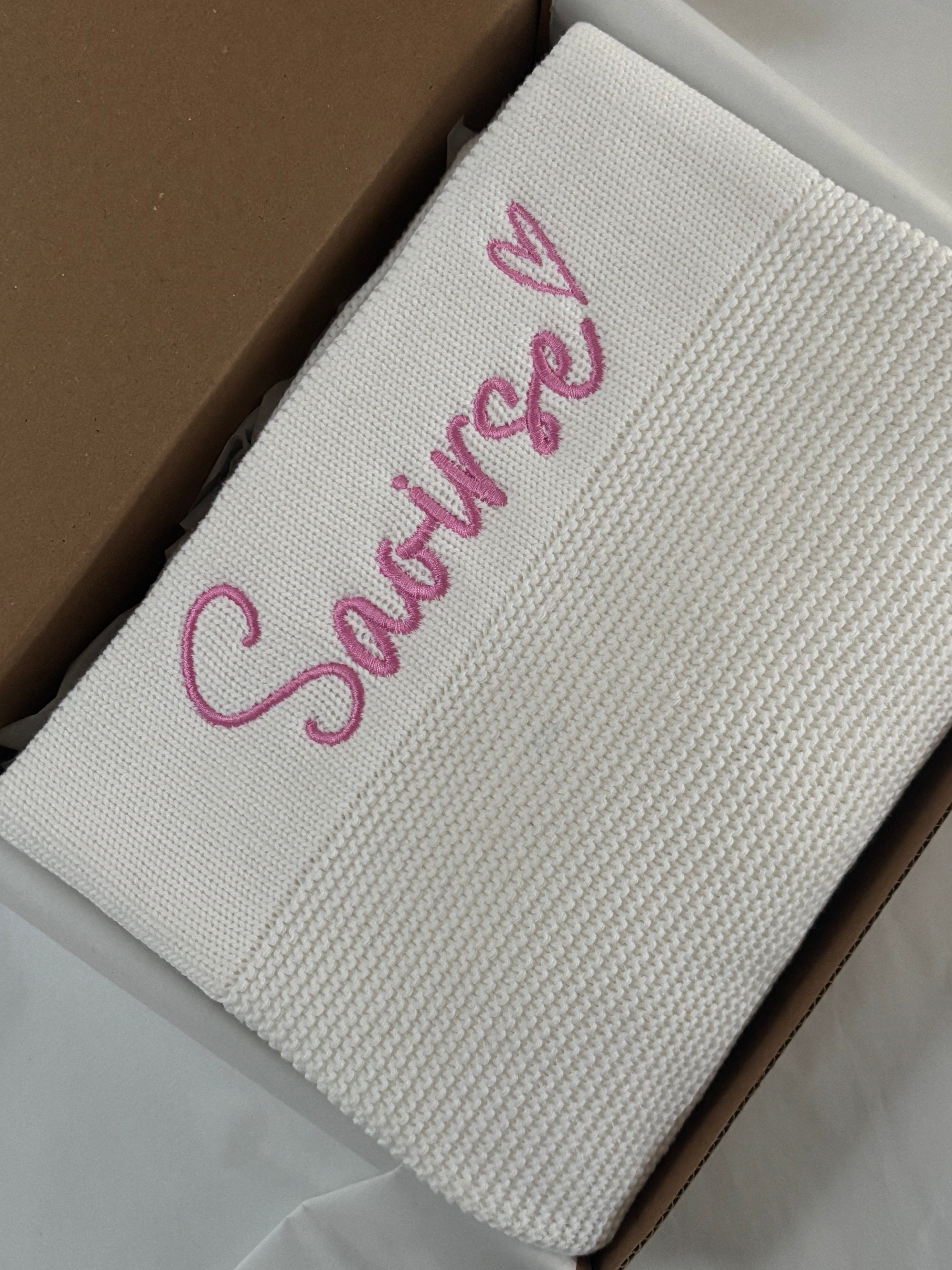 Ivory Personalised Baby Blanket (Thread Colour Options Available)