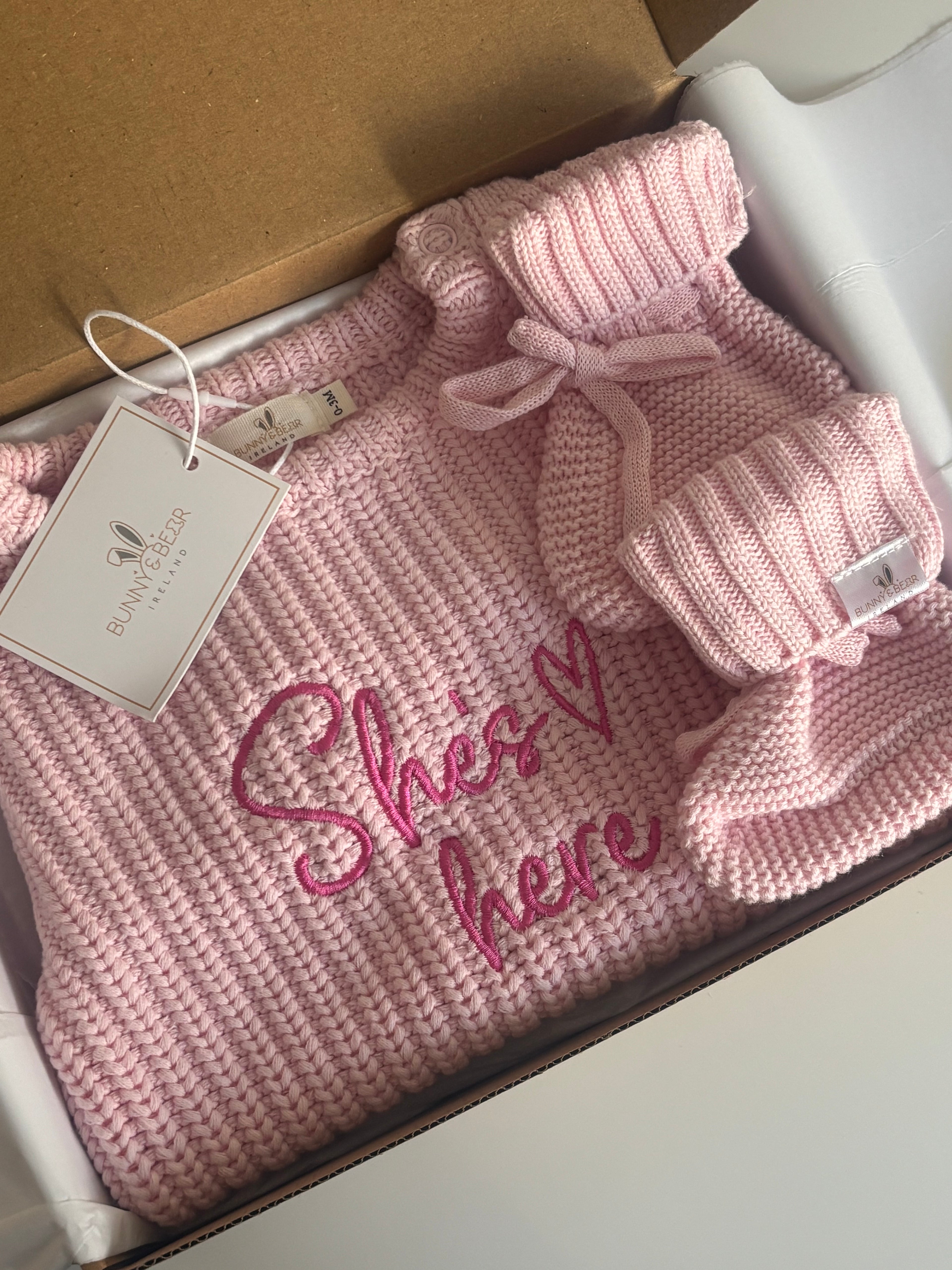 Chunky Knit Pink Romper Bundle (Personalise or add your own text)