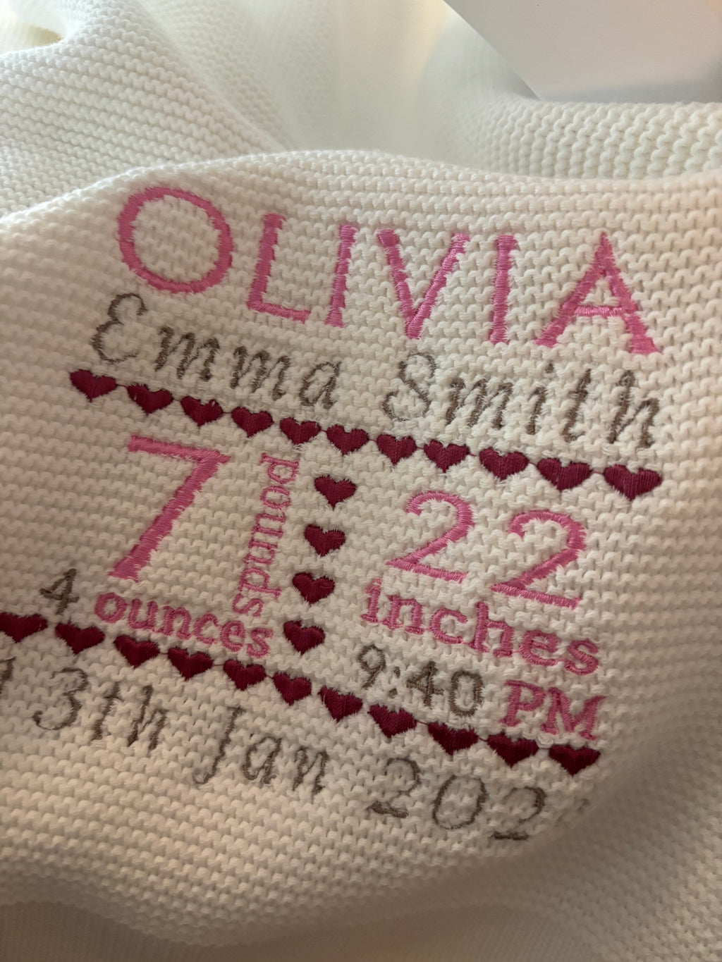 Birth Details Blanket (Colour Options Available)