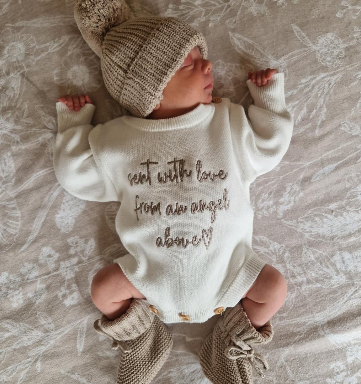 'Sent With Love From Above' Newborn Romper Set (Colour Options & Personalisation Available)