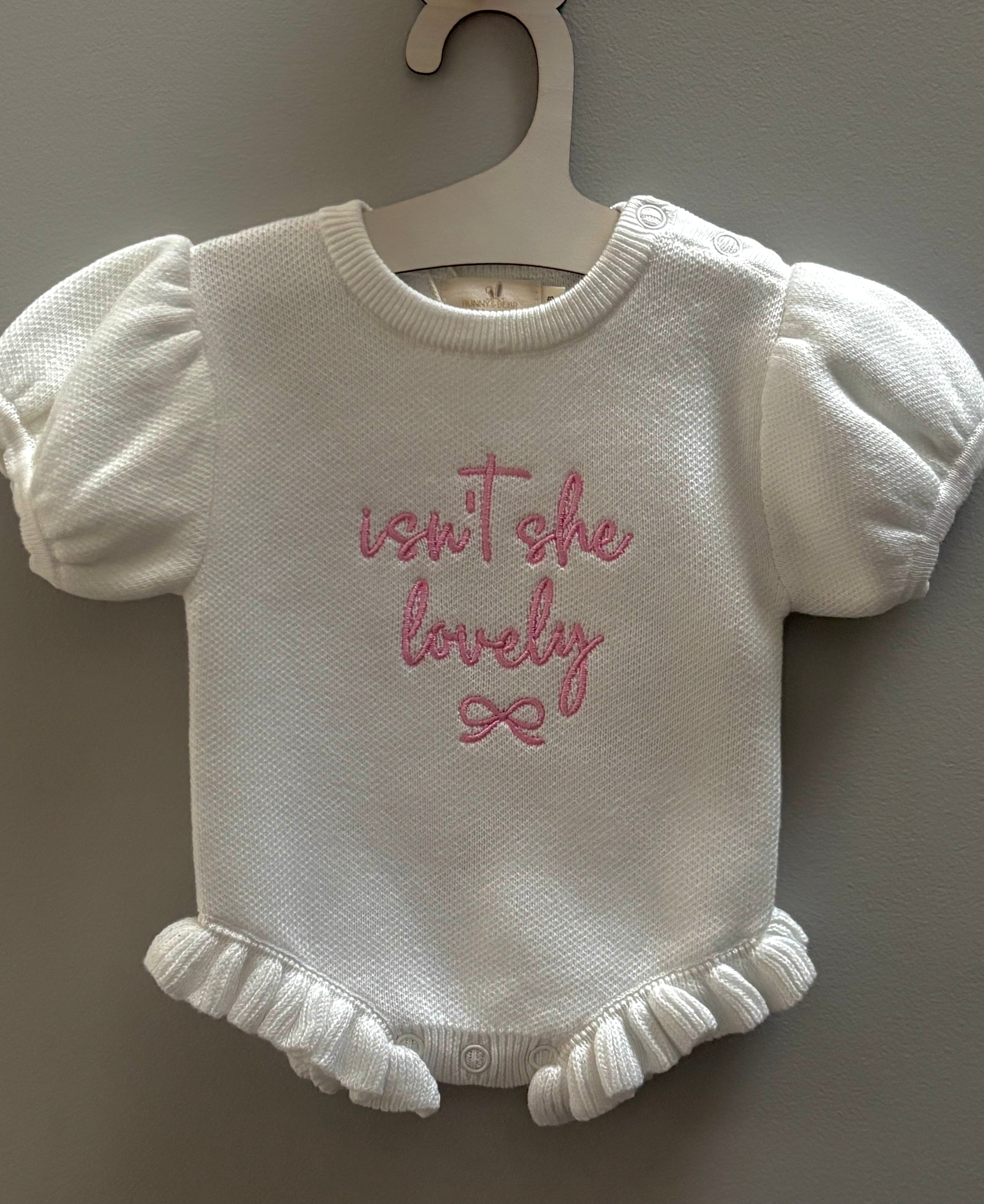 short sleeve baby romper with frill detail