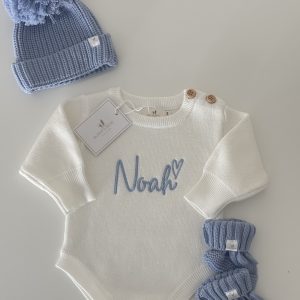 Ivory and blue romper bundle (yours to personalise)